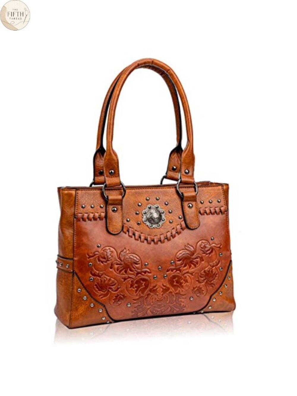 Women's Large Western Tote Bag Embossed Floral Concho Studs Satchel Purse